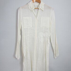 Pianura Studio Womens M Ivory Cream Linen Long Cardigan Made Italy Hand Painted